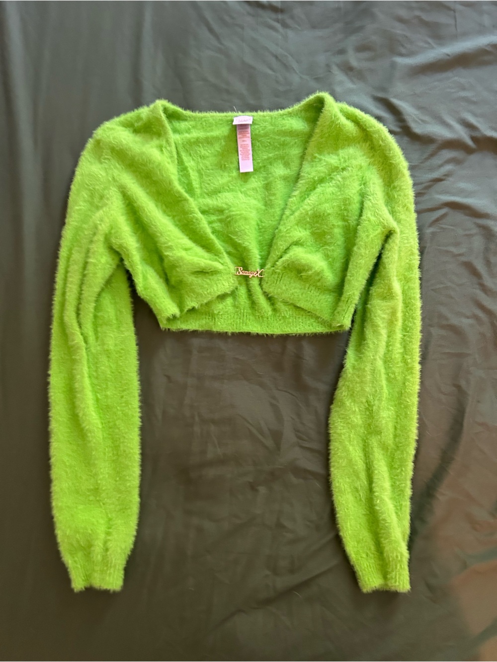 Savage X Fenty Neon Lime Fuzzy Cropped Sweater